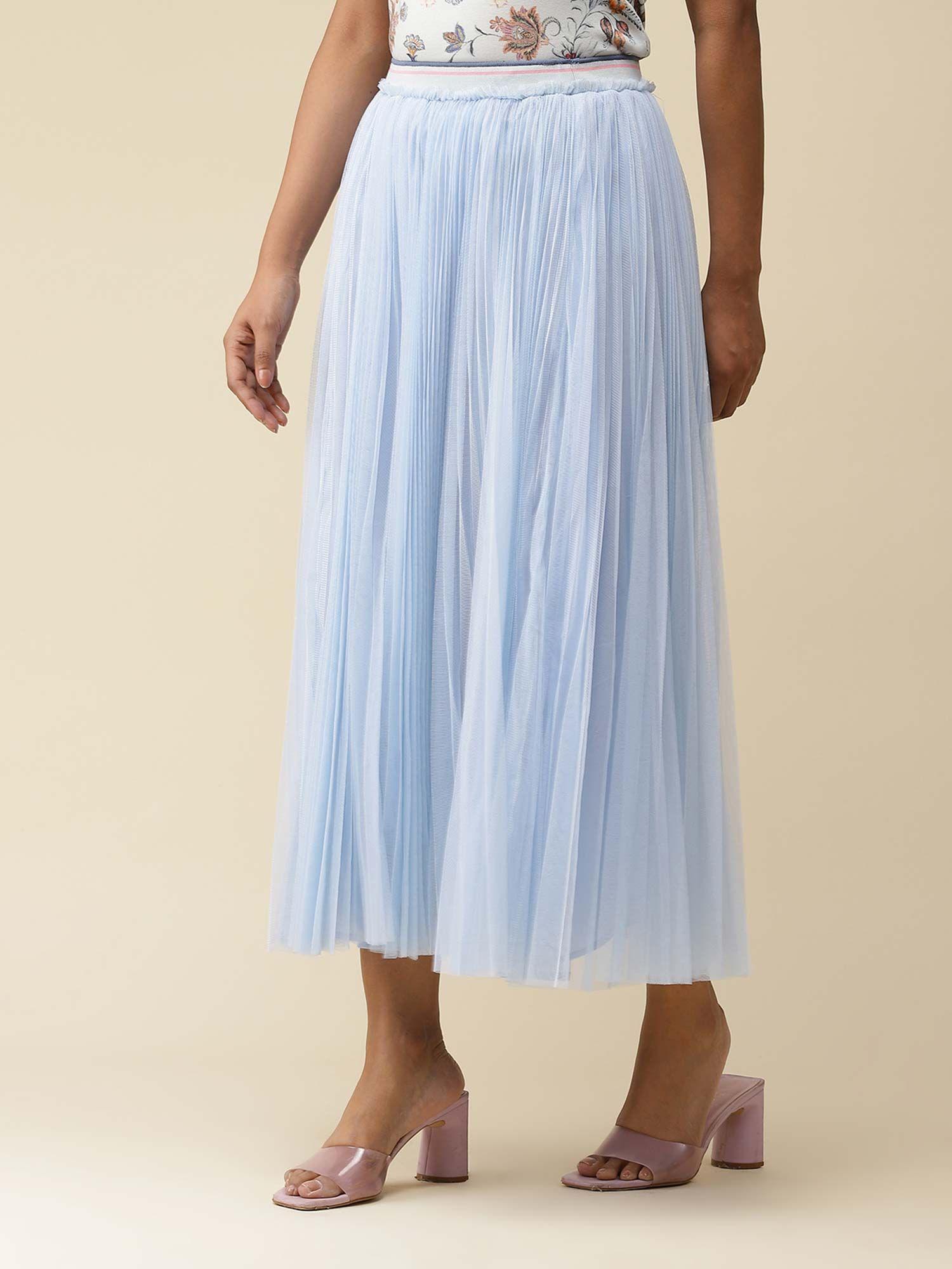 powder blue knitted pleated skirt