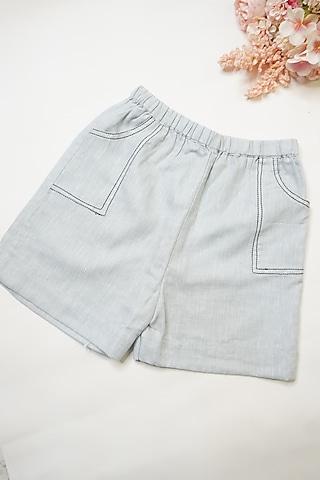 powder blue linen & lyocell shorts for girls