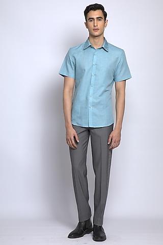 powder blue linen cotton shirt