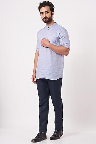 powder blue linen pull over shirt