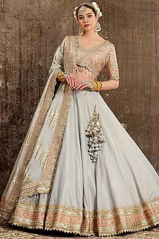 powder blue machine embroidered lehenga set