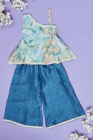 powder blue muslin floral printed co-ord set for girls