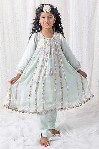 powder blue muslin kurta set for girls