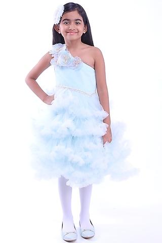 powder blue one-shoulder ruffled dress for girls