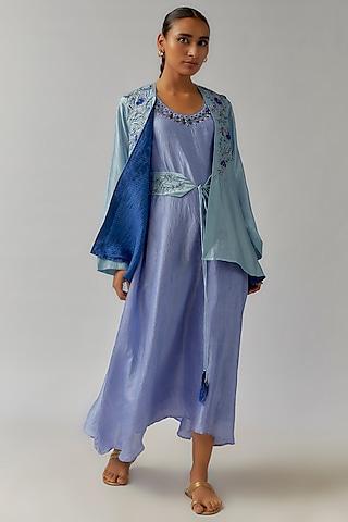 powder blue organic silk jacket dress