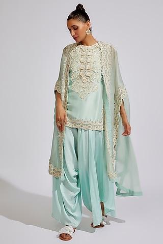 powder blue organza embroidered cape set