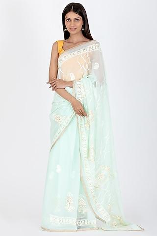 powder blue poly chiffon saree