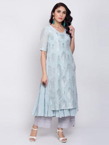 powder blue printed kurta with inner (set of 2)