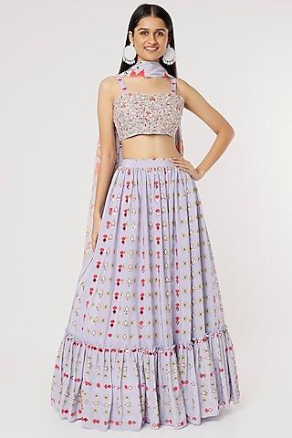 powder blue printed lehenga set