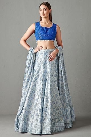 powder blue printed lehenga set