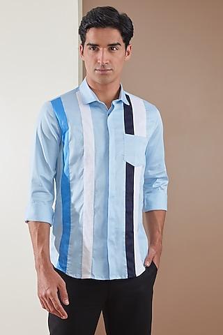 powder blue pure cotton color blocked shirt