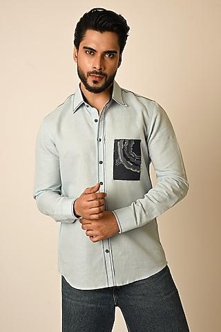 powder blue pure linen shirt