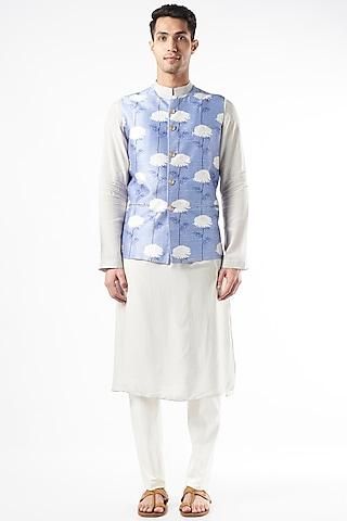 powder blue raw silk nehru jacket