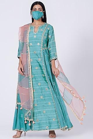 powder blue sequins embroidered long anarkali set