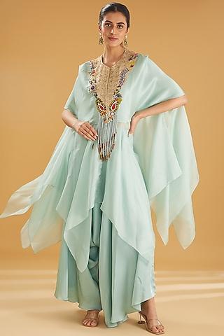 powder blue silk & organza kasab embroidered cape set