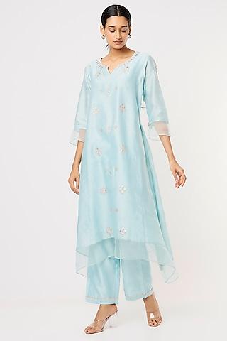 powder blue silk chanderi kurta set