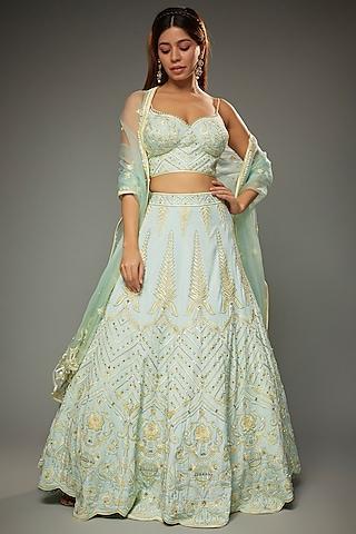 powder blue silk embroidered lehenga set