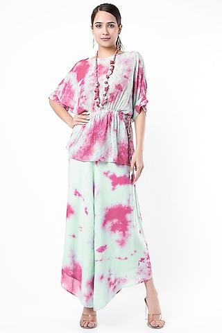 powder blue tie-dye kimono tunic set