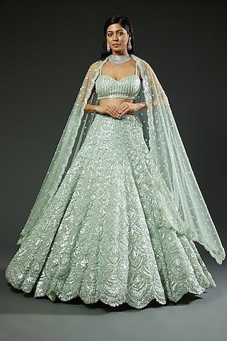 powder green embroidered lehenga set