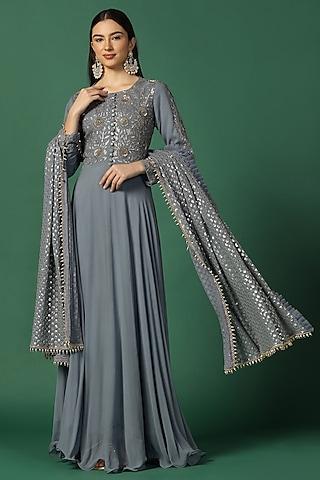 powder grey georgette embroidered anarkali set