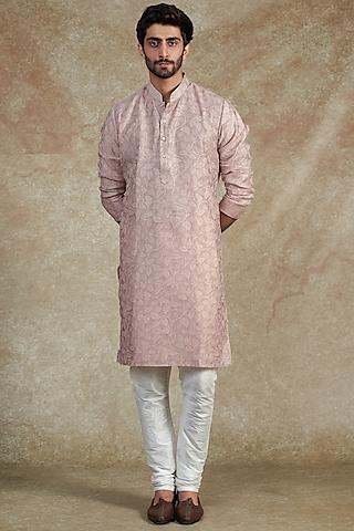 powder pink cotton floral printed kurta set