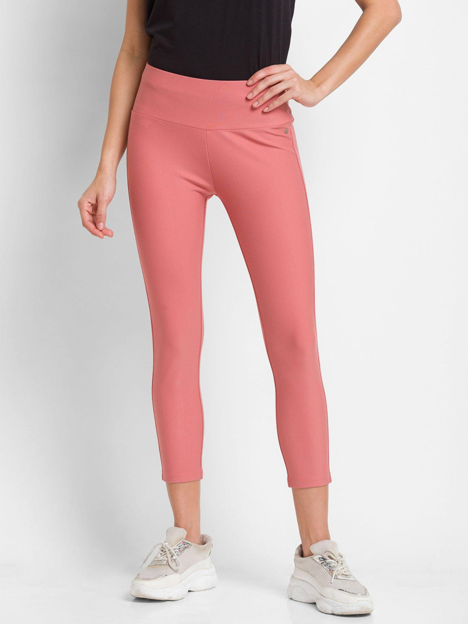 powder pink cotton regular fit trackpants for women