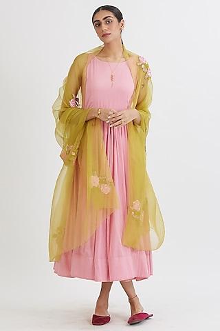 powder pink embroidered anarkali set