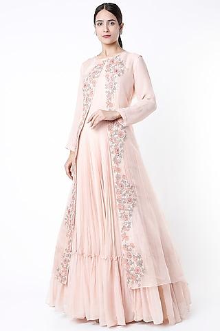 powder pink embroidered gown with jacket