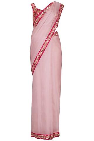 powder pink embroidered saree set