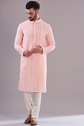 powder pink georgette chikankari kurta set