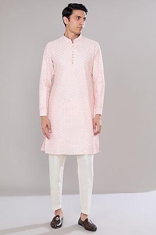 powder pink georgette thread embroidered kurta set