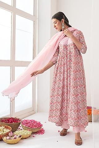 powder pink hand embroidered anarkali set