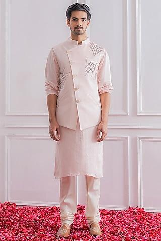 powder pink hand embroidered nehru jacket