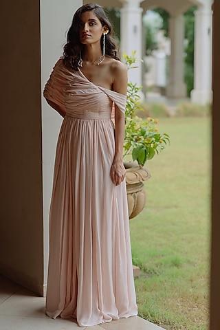 powder pink one-shoulder gown