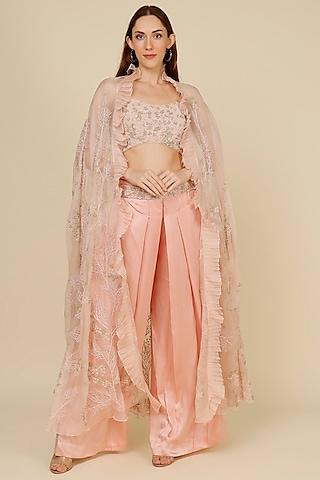 powder pink organza embroidered cape set