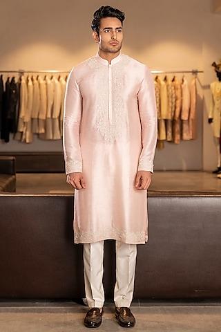 powder pink silk blend embroidered kurta set