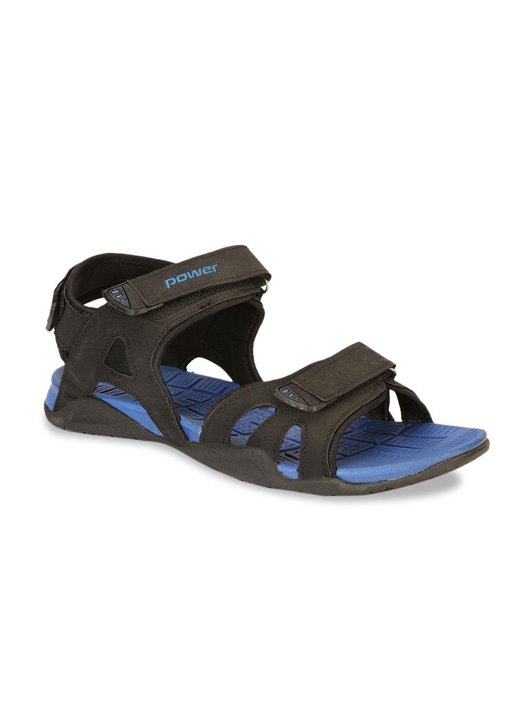 power men black & blue solid sports sandals
