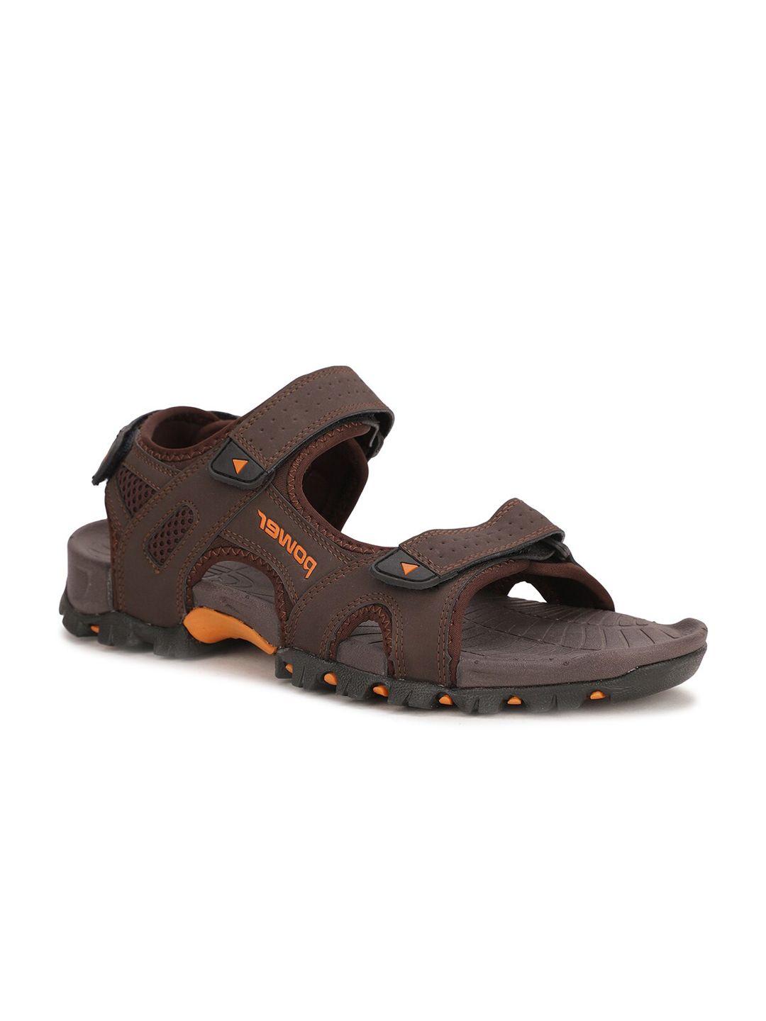 power men brown & orange solid sports sandals