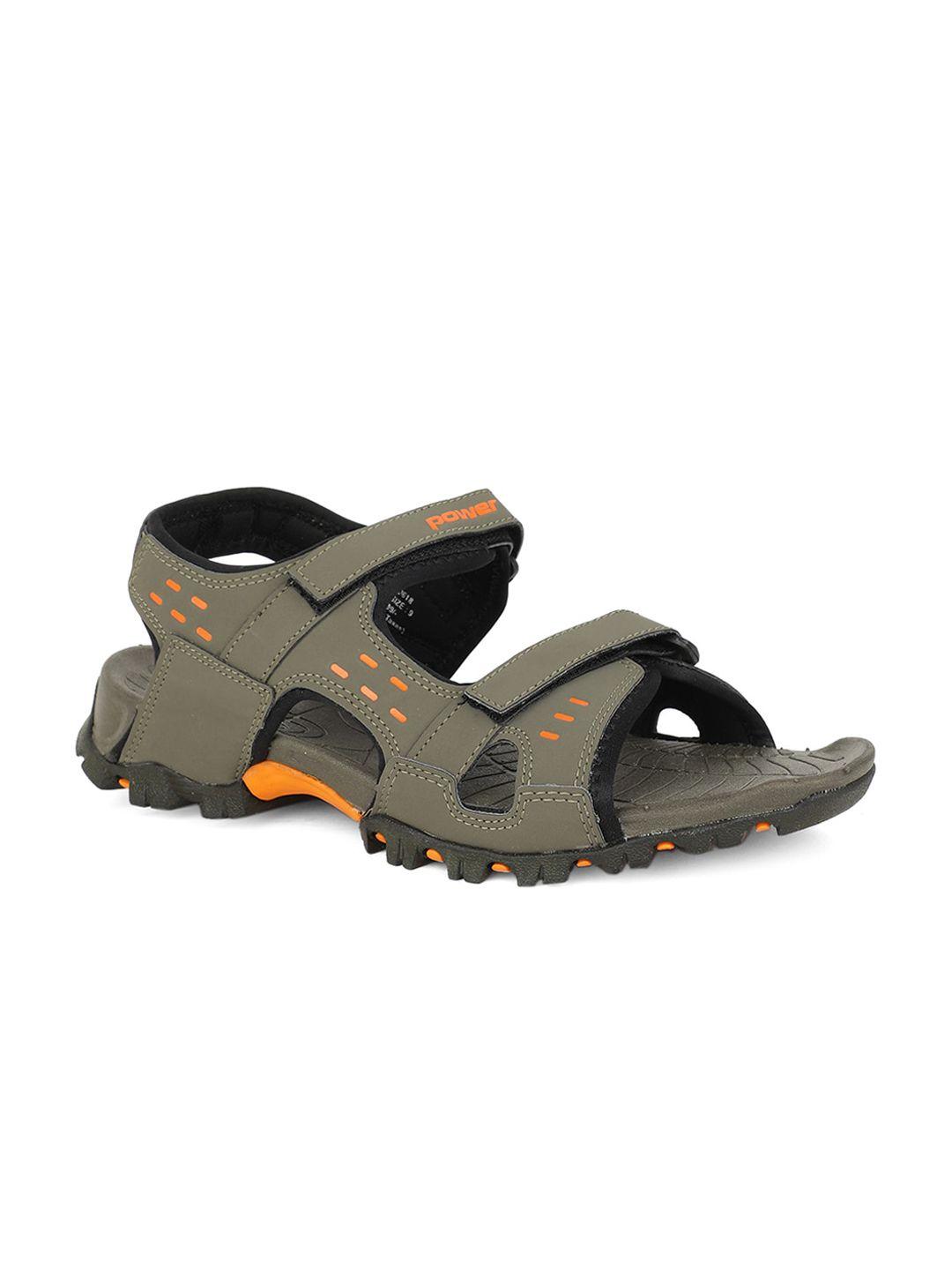 power men grey & orange patterned sports sandals