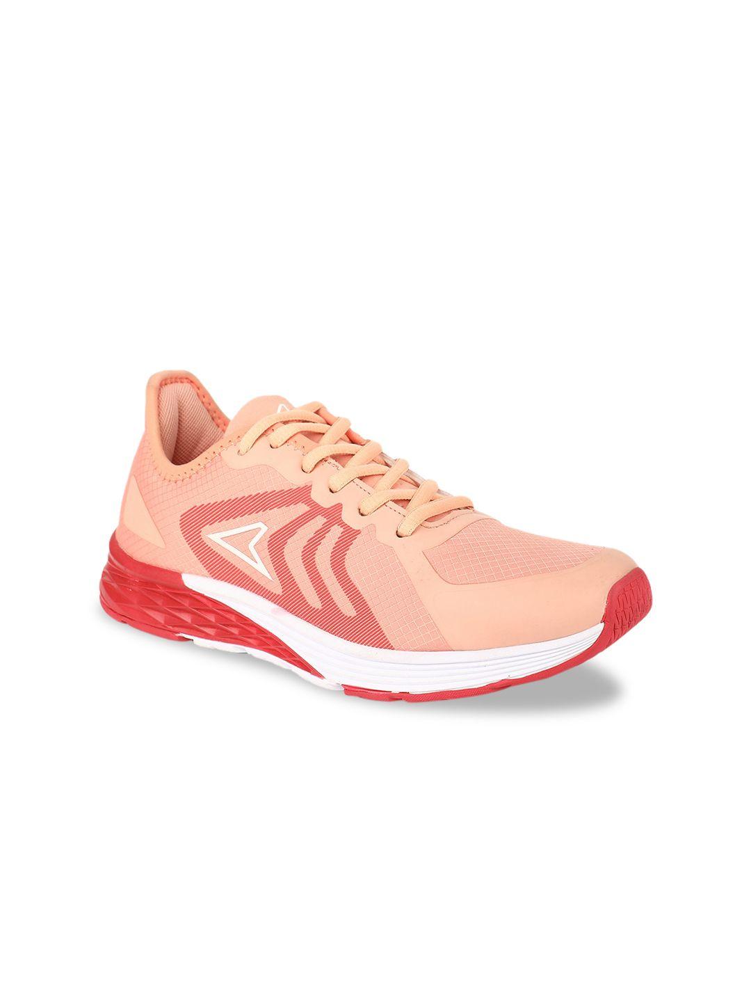 power women peach-coloured textile running shoes
