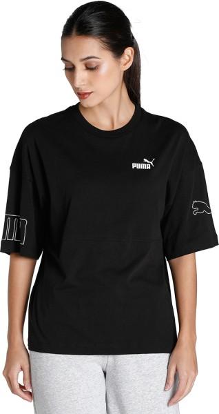 power colorblock tee women solid round neck pure cotton black t-shirt