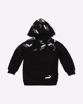 power logo print hoodie with kangaroo pocket