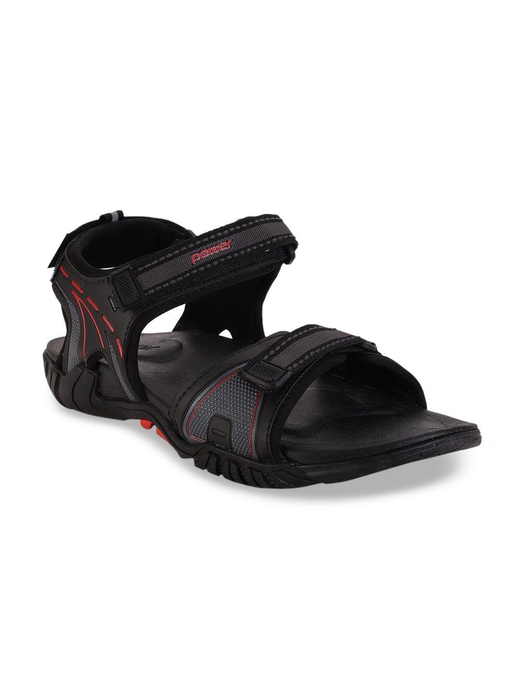 power men black solid sports sandals