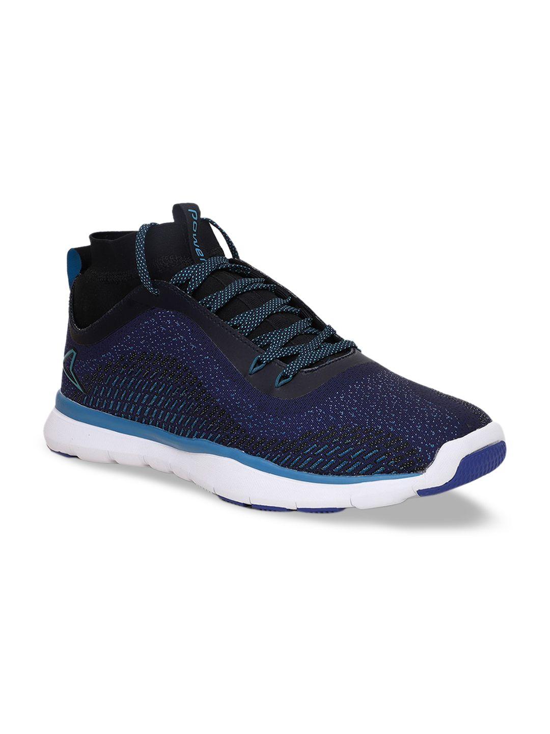 power men blue woven design mesh mid-top sneakers