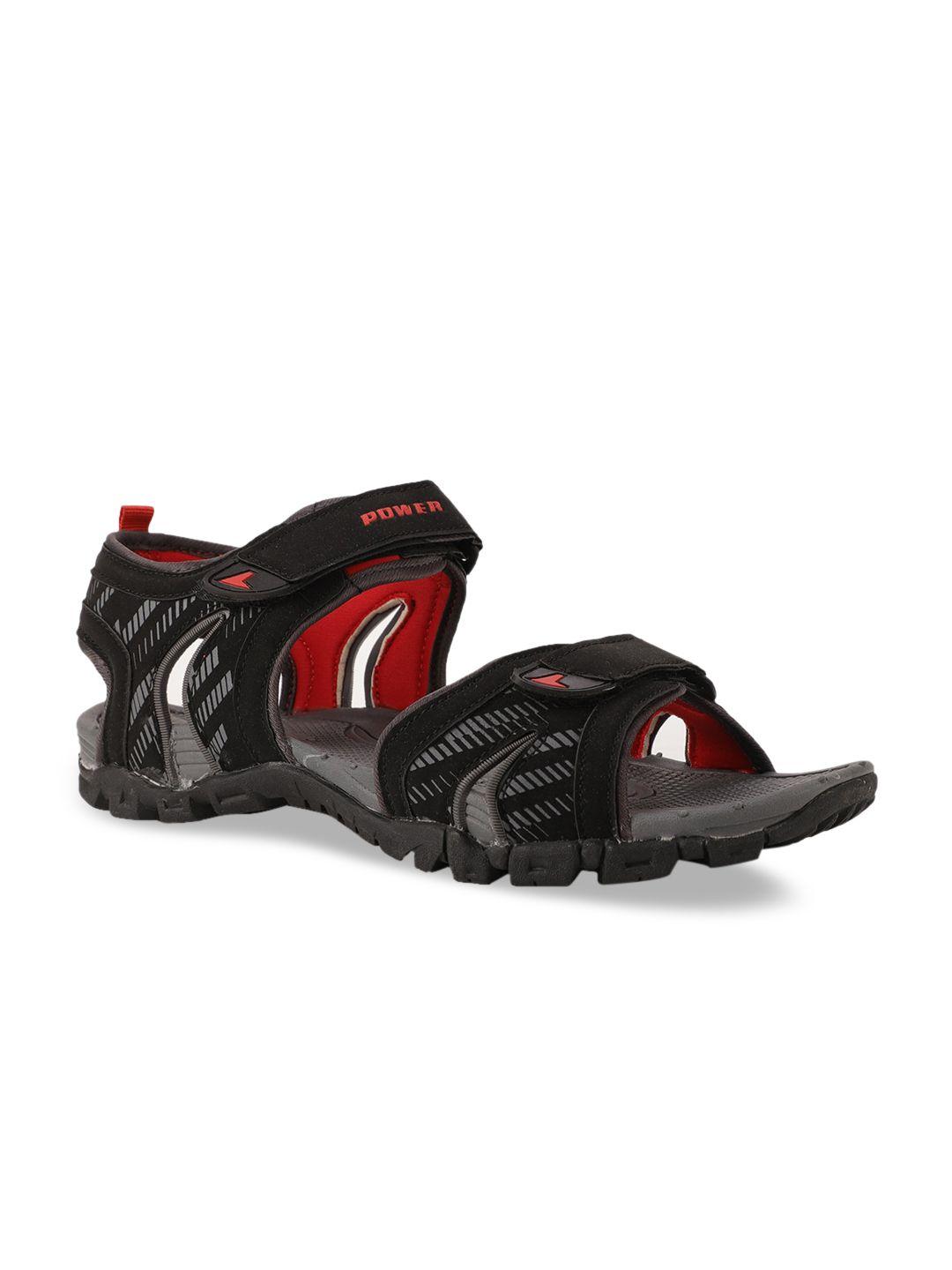 power men grey & black printed sports sandals