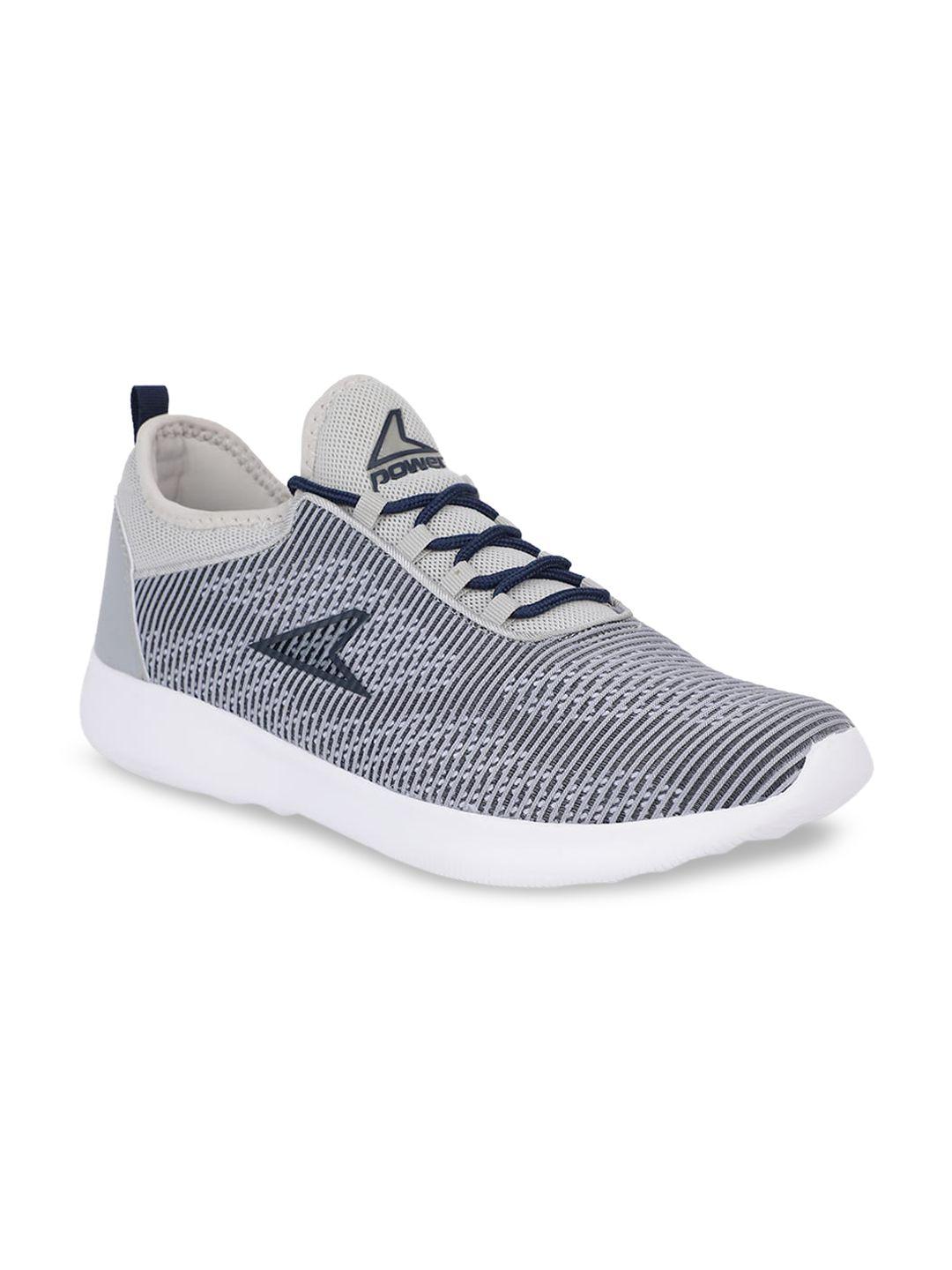 power men grey & blue textured mesh mid-top sneakers