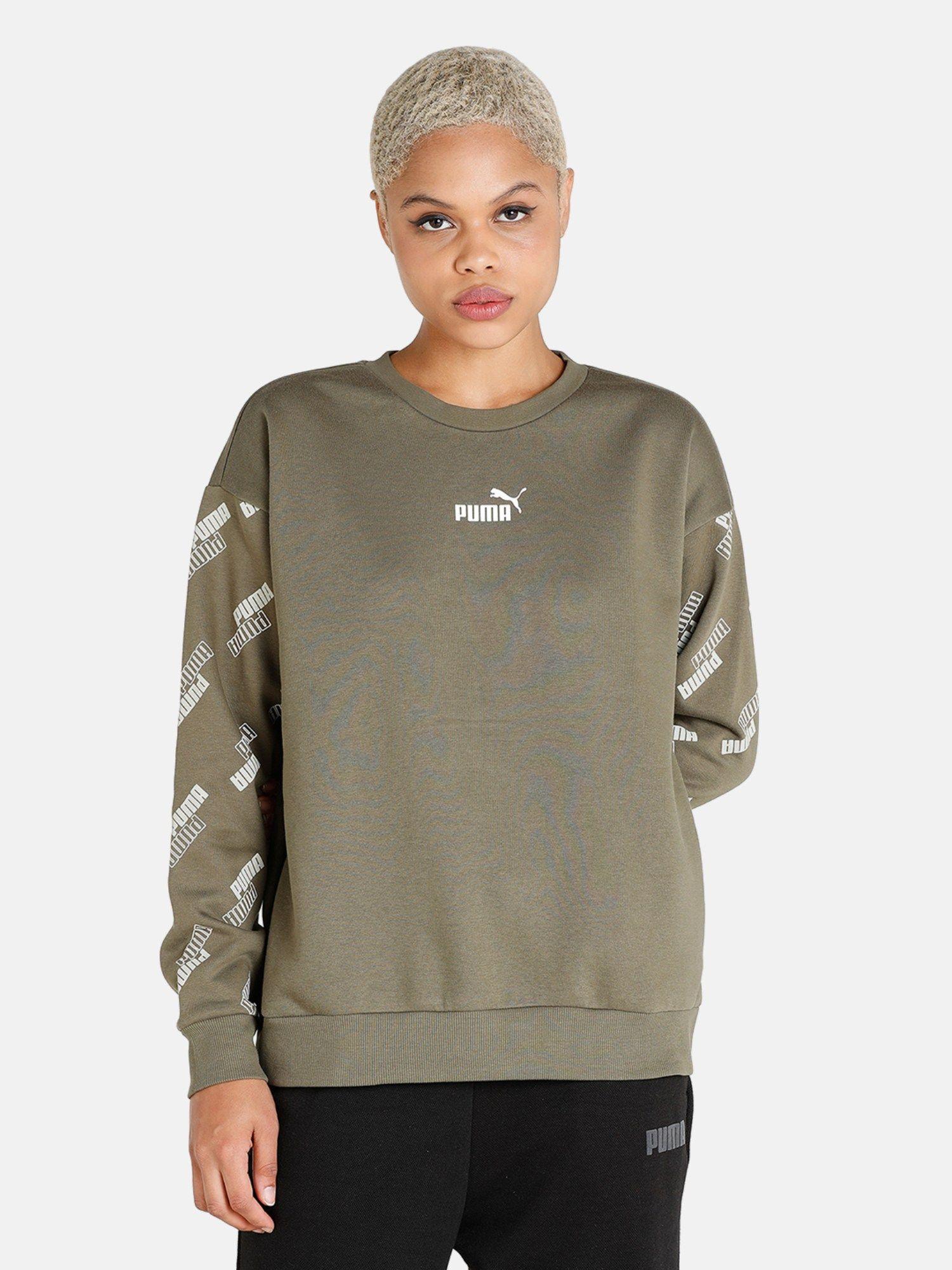 power round neck women green sweatshirt