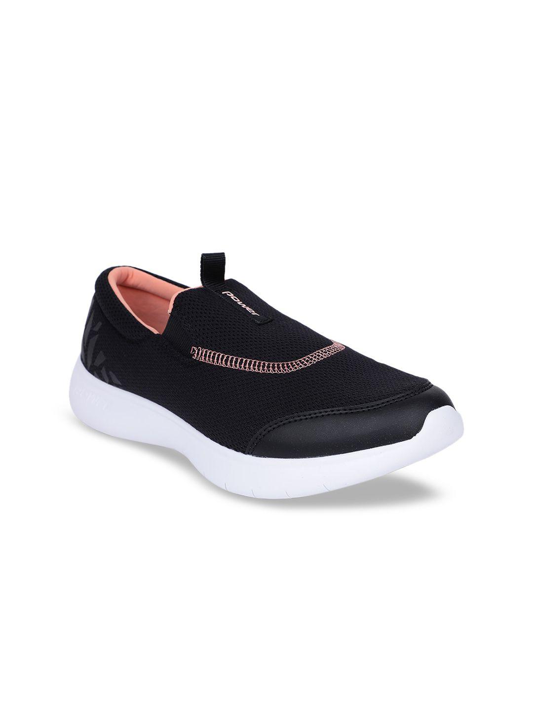 power women black & pink woven design slip-on sneakers