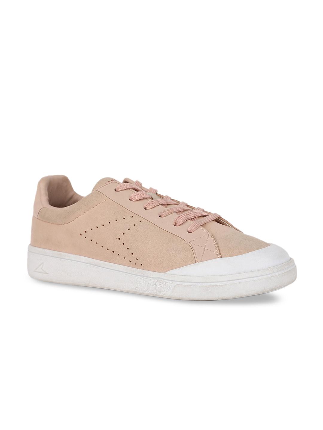 power women peach-coloured solid sneakers