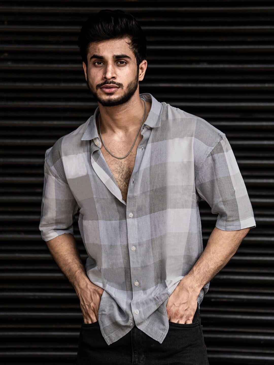 powerlook india slim checked drop-shoulder sleeves oversized casual shirt